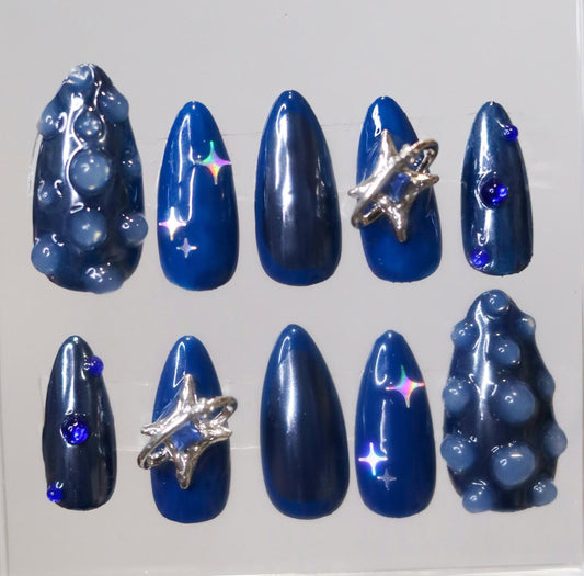 Midnight Sky Nails | Galaxy Celestial 3D Gel | Cute Nails 3D Gel | Starry Night Press On Nails | Livs Nail Lab