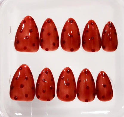 Red Glass Dot Press On Nails | Simple Painted Custom Nail Art | Custom Hand Painted Press On Nails| Hand Painted Nails | Livs Nail Lab