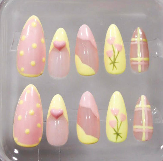 Pink Tulip Press On Nails | Handmade Press On Nails | Wedding Nails | Hand Painted Nails | Custom Press On Nails | Livs Nail Lab