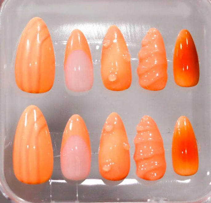 Orange Crush Press On Nails | Summer Press On Nails | Dreamy Almond Nails | Cute Nails 3D Gel | Orange and Pink Nails | Livs Nail Lab