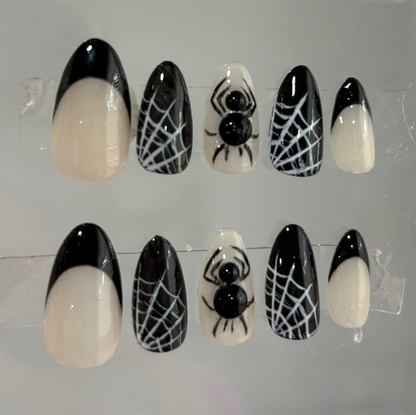 Press On Nails | Spider Nails | Halloween Press On Nails | Spooky Almond Nails | Dark Nails 3D Gel | Bug Nails | Livs Nail Lab