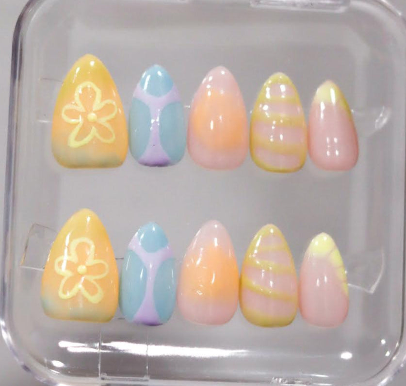 Bikini Bottom Press On Nails | Summer Press On Nails | Dreamy Almond Nails | Cute Nails 3D Gel | Orange and Pink Nails | Livs Nail Lab