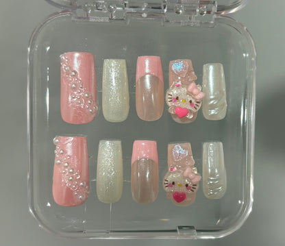 Press On Nails | Sanrio Hello Kitty Charm Nails | Custom Hand Painted Press On Nails | Birthday Gift | Livs Nail Lab