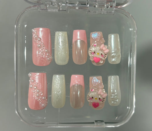 Press On Nails | Sanrio Hello Kitty Charm Nails | Custom Hand Painted Press On Nails | Birthday Gift | Livs Nail Lab