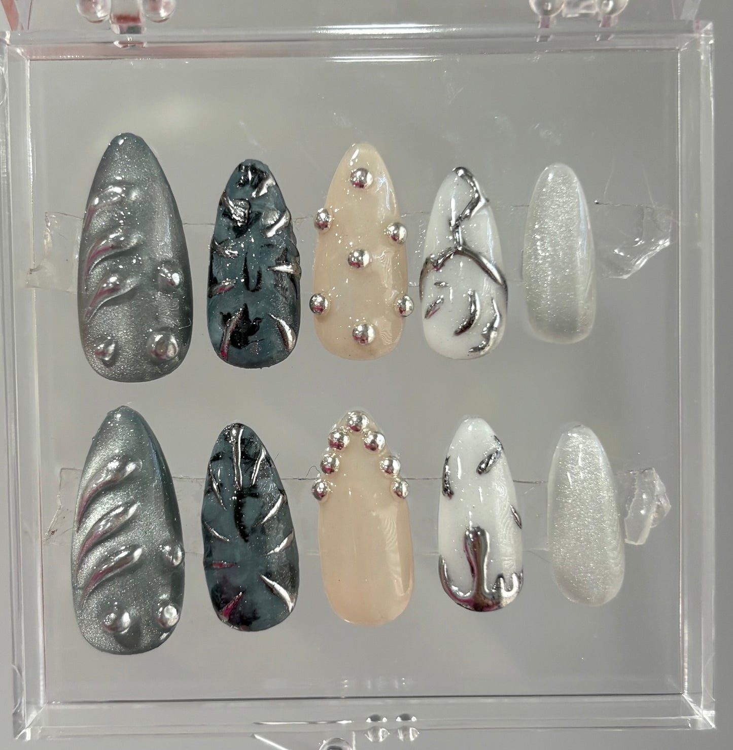 Grunge Metal Press On Nails: Chrome, 3D, Cat Eye