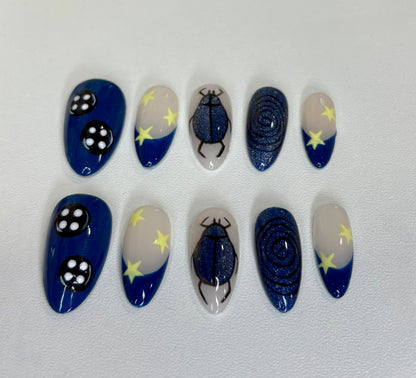 Coraline Press On Nails: Spooky Halloween Character Gel Almond Nails