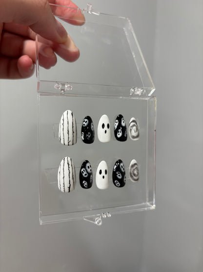 Ghost Press On Nails: 3D Gel Almond, Spooky Halloween Nail Art