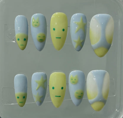 Press On Nails | Smiski Nails | Cute Nails | Handmade Nail Art | Custom Hand Painted Press On Nails | Livs Nail Lab