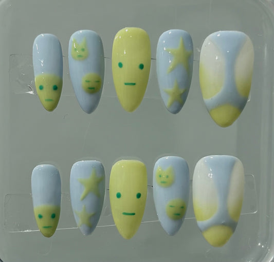 Press On Nails | Smiski Nails | Cute Nails | Handmade Nail Art | Custom Hand Painted Press On Nails | Livs Nail Lab