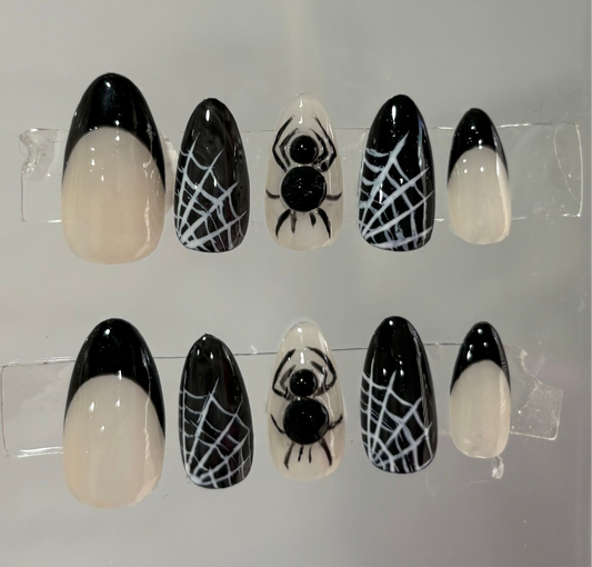 Press On Nails | Spider Nails | Halloween Press On Nails | Spooky Almond Nails | Dark Nails 3D Gel | Bug Nails | Livs Nail Lab
