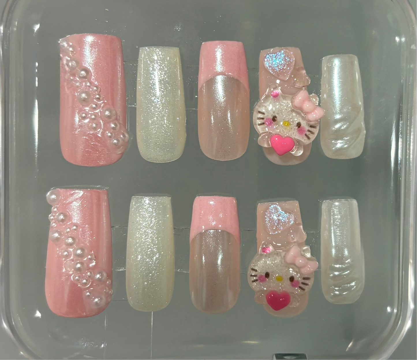 Press On Nails | Sanrio Hello Kitty Charm Nails | Custom Hand Painted Press On Nails | Birthday Gift | Livs Nail Lab