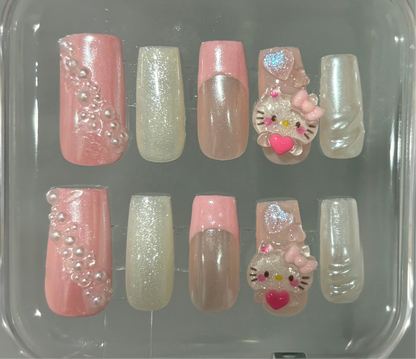 Press On Nails | Sanrio Hello Kitty Charm Nails | Custom Hand Painted Press On Nails | Birthday Gift | Livs Nail Lab