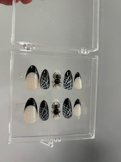 Press On Nails | Spider Nails | Halloween Press On Nails | Spooky Almond Nails | Dark Nails 3D Gel | Bug Nails | Livs Nail Lab