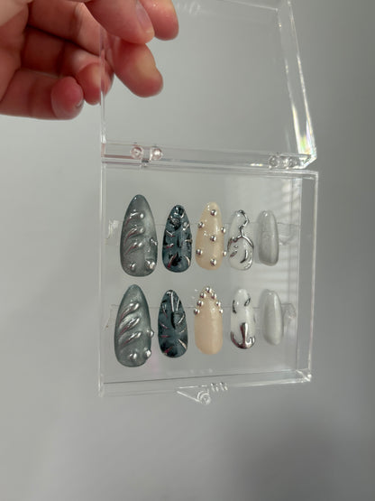 Grunge Metal Press On Nails: Chrome, 3D, Cat Eye