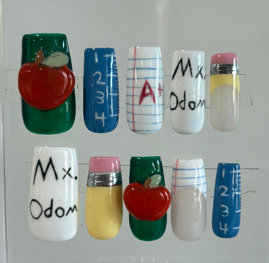 Press On Nails | Back 2 School Press On Nails | Hand Painted Nail | 3D Gel Nail Art | Teacher Nails | Customizable Nails | Livs Nail Lab