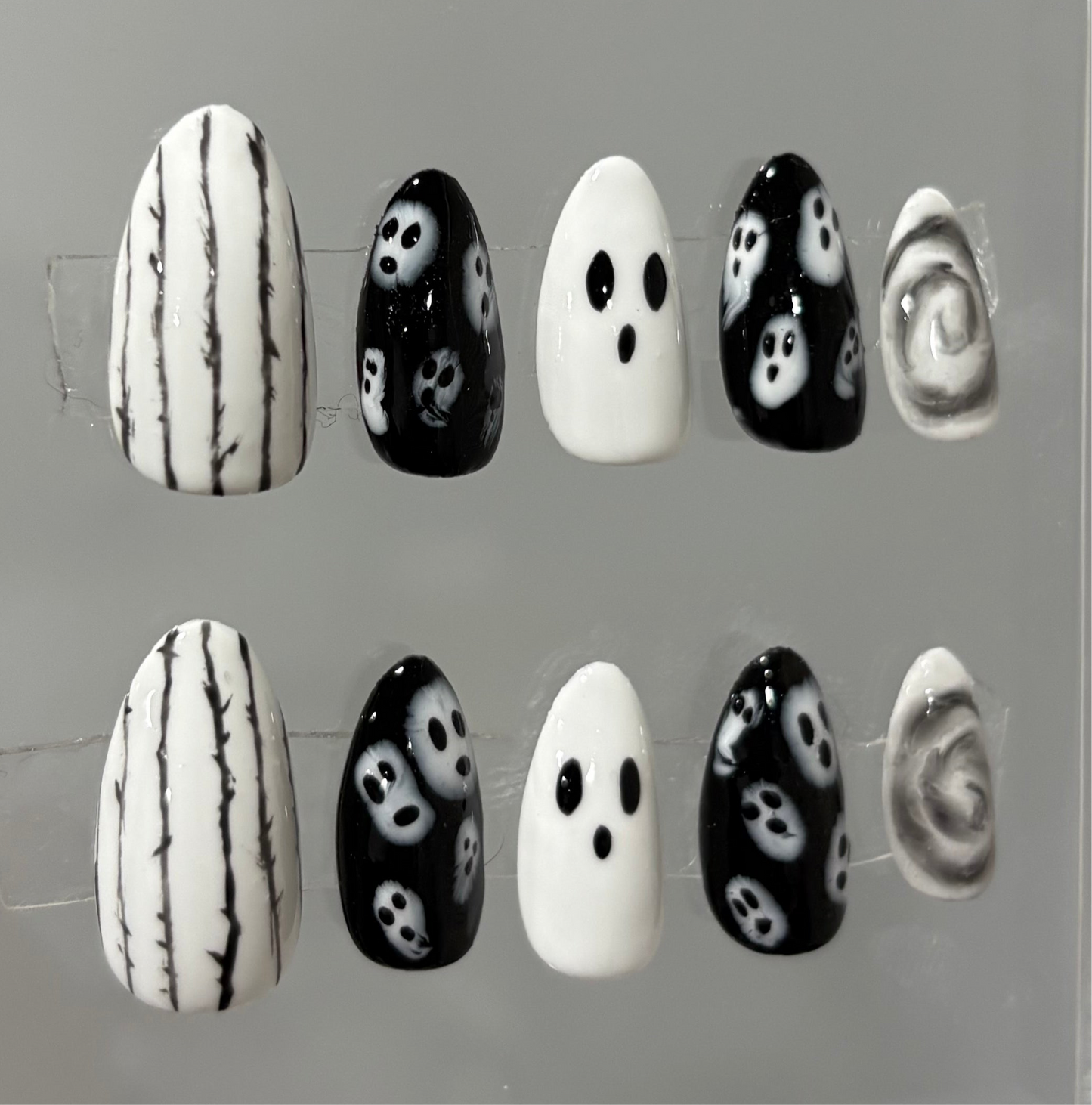 Ghost Press On Nails: 3D Gel Almond, Spooky Halloween Nail Art