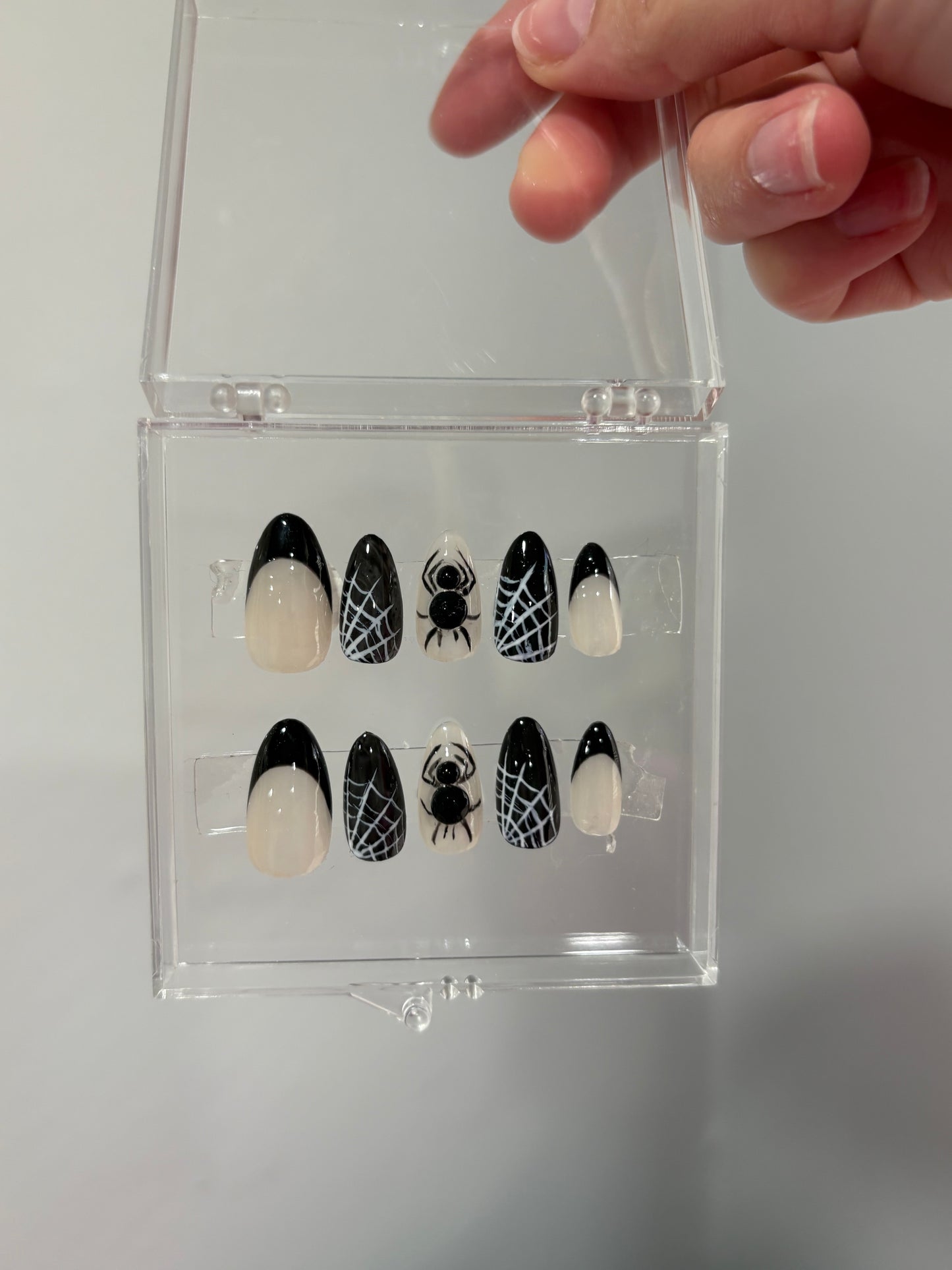 Press On Nails | Spider Nails | Halloween Press On Nails | Spooky Almond Nails | Dark Nails 3D Gel | Bug Nails | Livs Nail Lab