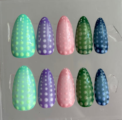 Monochrome polka dot aura Press On Nails: Hand-Painted Two toned pastel Gel Nail Art