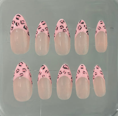 Press On Nails | Y2K Pink Cheetah Press On Nails | Hand Painted Nail | Pink and Black Gel Nail Art | Livs Nail Lab