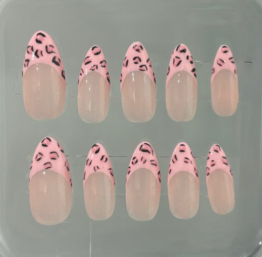 Press On Nails | Y2K Pink Cheetah Press On Nails | Hand Painted Nail | Pink and Black Gel Nail Art | Livs Nail Lab