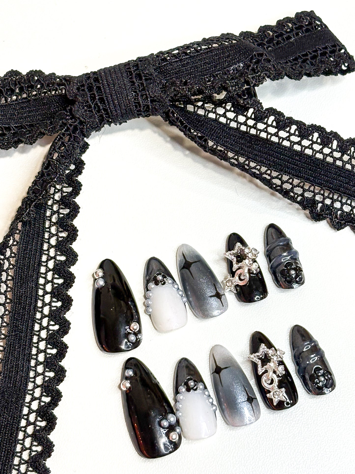 Press On Nails | Black Ice | 3D Chrome And Charm Nails | Birthday Gift | Hand Painted Nails | Custom Press On Nails | Livs Nail Lab