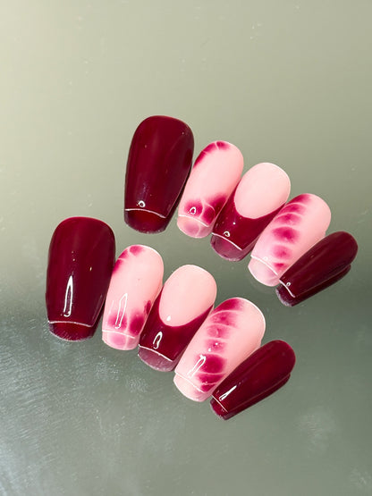 Blooming Burgundy Nails | Press On Nails | Stylish & Trendy Nail Design | Livs Nail Lab