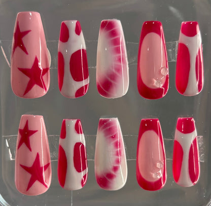 Lava Lamp Press On Nails| Hand Painted Nail | Pink and White Gel Nail Art | Liv's Nail Lab