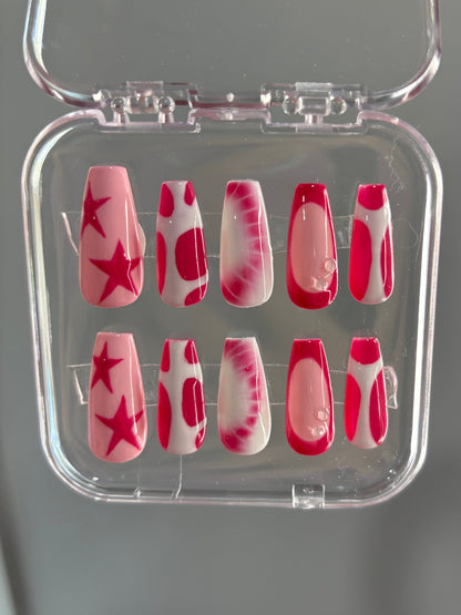 Lava Lamp Press On Nails| Hand Painted Nail | Pink and White Gel Nail Art | Liv's Nail Lab