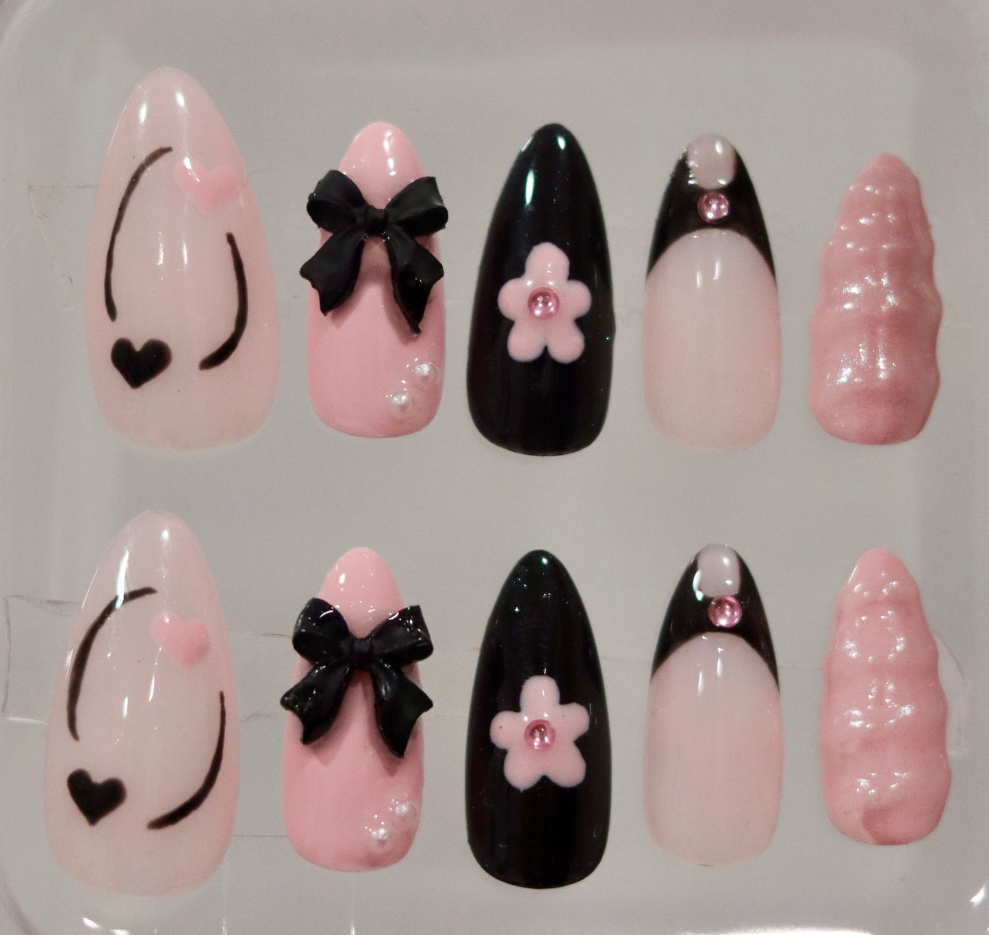 | Black and Blush Nails | Kawaii Nails | Cute Press Ons | Cute Light Pink Press On Nails  | Classy Wedding Nails | Livs Nail Lab