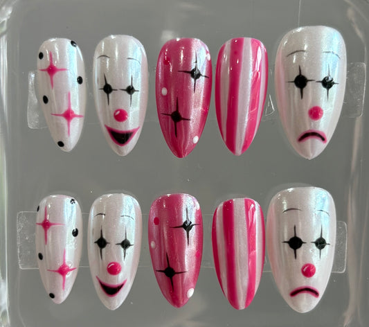 Press On Nails | Clown Press On Nails | Hand Painted Nail | Pink and Chrome Gel Nail Art | Character Nails | Livs Nail Lab