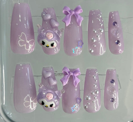 Press On Nails | Sanrio Kuromi Charm Nails | Custom Hand Painted Press On Nails | Birthday Gift | Livs Nail Lab