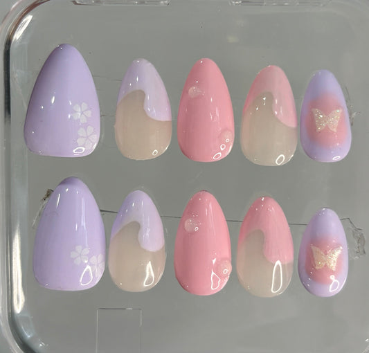 Press On Nails | Pastel Butterfly | Summer Press On Nails | Dreamy Almond Nails | Cute 3D Nails | Purple and Pink Nails | Livs Nail Lab