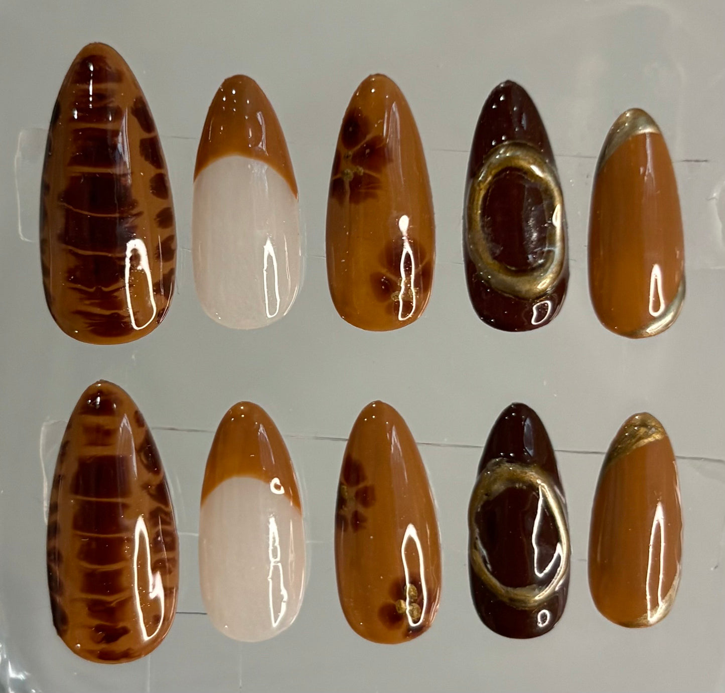 Press On Nails | Cappuccino Nails| 3D Chrome blooming Nails | Birthday Gift | Hand Painted Nails | Custom Press On Nails | Livs Nail Lab