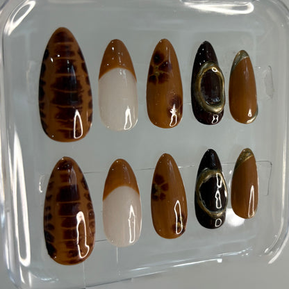 Press On Nails | Cappuccino Nails| 3D Chrome blooming Nails | Birthday Gift | Hand Painted Nails | Custom Press On Nails | Livs Nail Lab